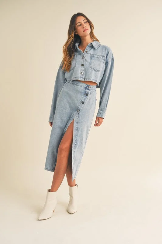 Just Getting Started Denim Jacket and Midi Skirt Set Wool Jacket Cashmere Jacket Tweed Jacket Just Getting Started Denim Jacket and Midi Skirt Set Wool Jacket Cashmere Jacket Tweed Jacket