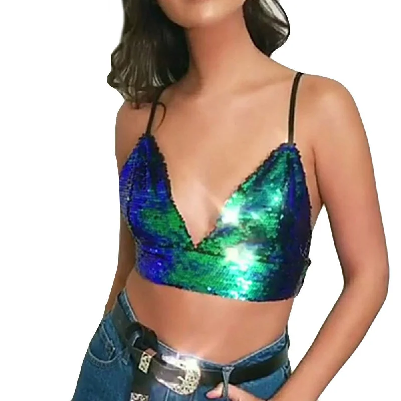 Sequined Crop Top Satin Blend Silk Blend Wool Blend