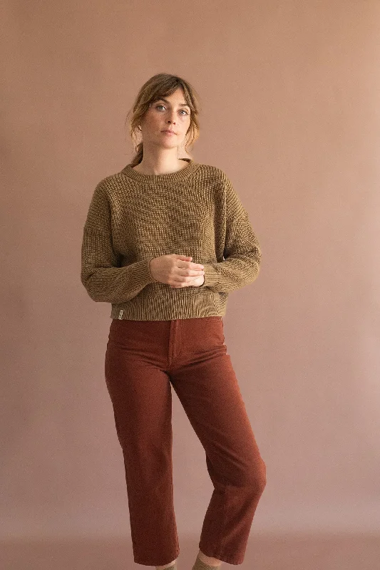 Gyra sweater green Earth brown organic cotton Toggled Drawstring Belted