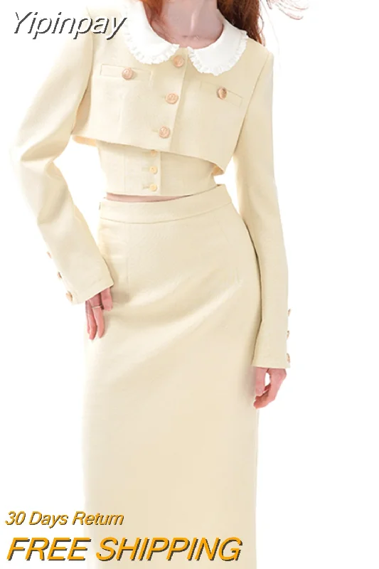 Yipinpay Autumn 3 Piece Dress Set Solid Korean Suit Slim Strap Vest + Long Sleeve Crop Tops + Casual Elegant Midi Skirt Woman Chic Modern Contemporary Chic Yipinpay Autumn 3 Piece Dress Set Solid Korean Suit Slim Strap Vest + Long Sleeve Crop Tops + Casual Elegant Midi Skirt Woman Chic Modern Contemporary Chic