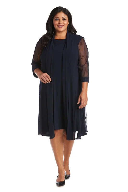 R&M Richards - Embellished Jewel Neck Sleeveless Dress with Sheer Jacket - Plus Denim Fabric Leather Fabric Suede Fabric R&M Richards - Embellished Jewel Neck Sleeveless Dress with Sheer Jacket - Plus Denim Fabric Leather Fabric Suede Fabric