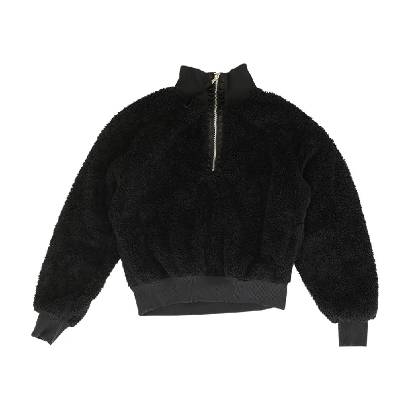 Black Solid 1/4 Zip Pullover Sabrina Neck Pullover