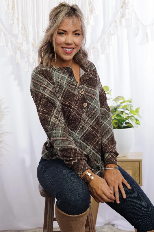 Catch Me Falling - Plaid Pullover Bishop Sleeve Elegant