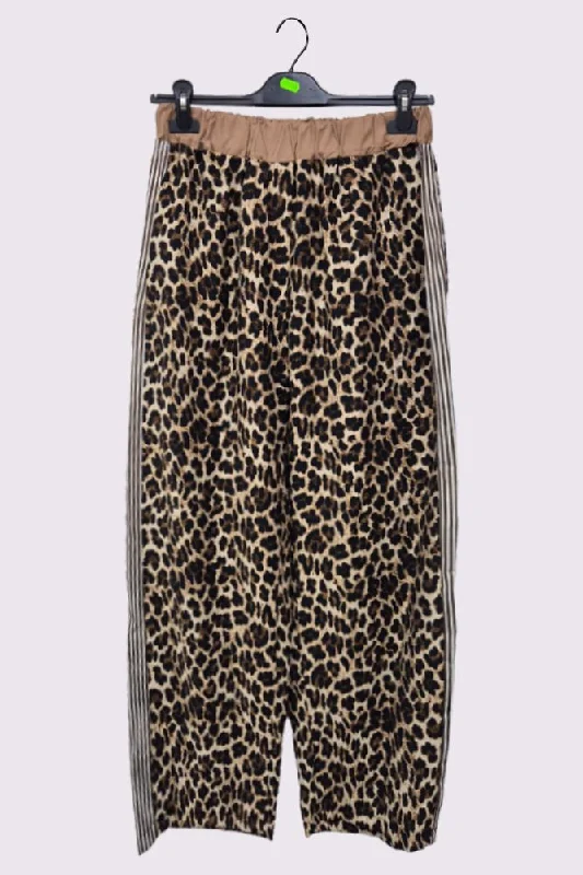 Leopard Print Side Stripe Panel Cotton Trousers Trousers Favorite Customer