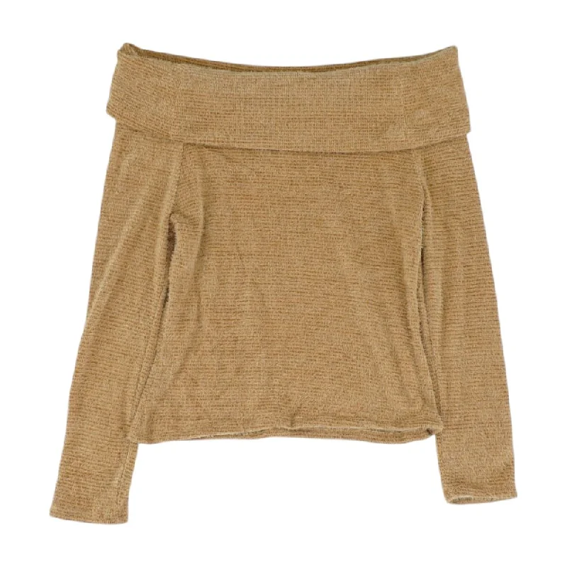 Brown Solid Pullover Sweater Short Sleeve Top