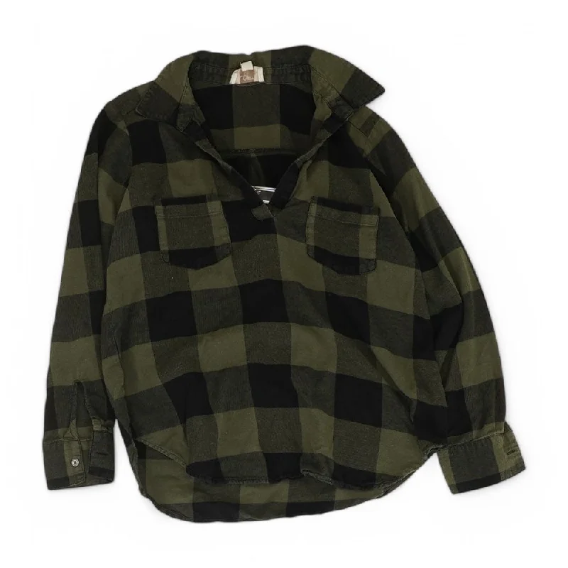 Green Plaid Pullover Cold Shoulder Design