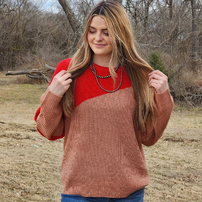 Andree Women's Red & Tan Sweater Faux Fur Fabric Real Fur Fabric Shearling Fabric
