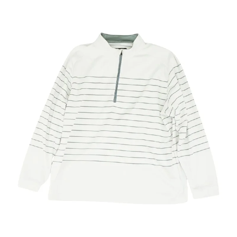 White Striped 1/4 Zip Pullover Fleece Warm Pullover