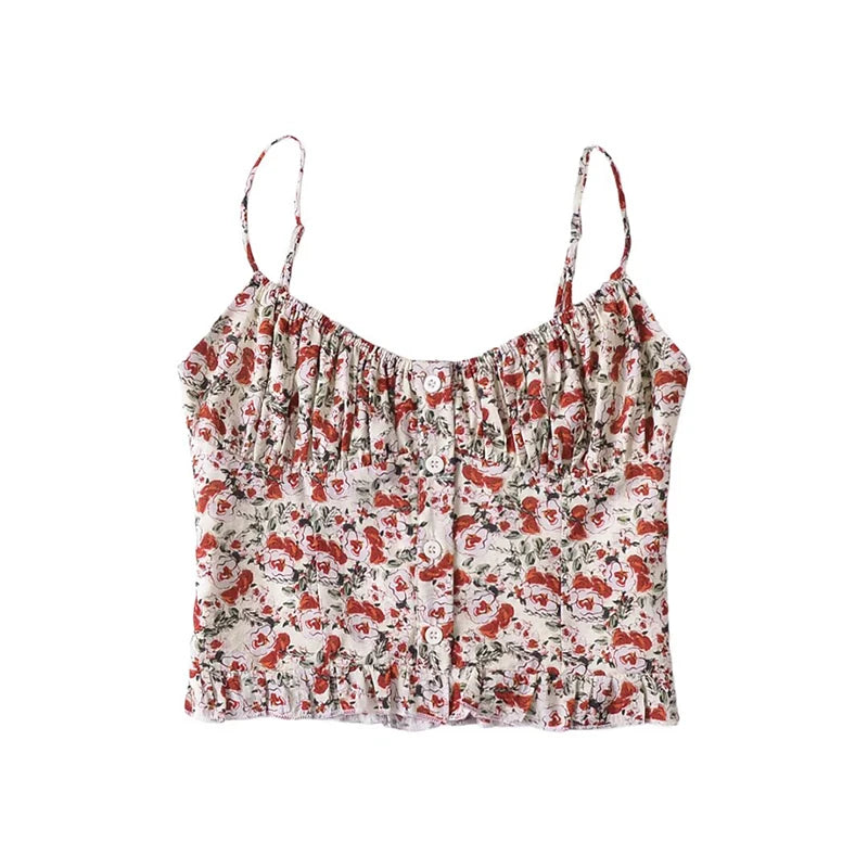 LIZAKOSHT - 2024 Women French Style Vintage Floral Print Camis Summer Holiday Crop Top Asymmetrical Pockets Print LIZAKOSHT - 2024 Women French Style Vintage Floral Print Camis Summer Holiday Crop Top Asymmetrical Pockets Print