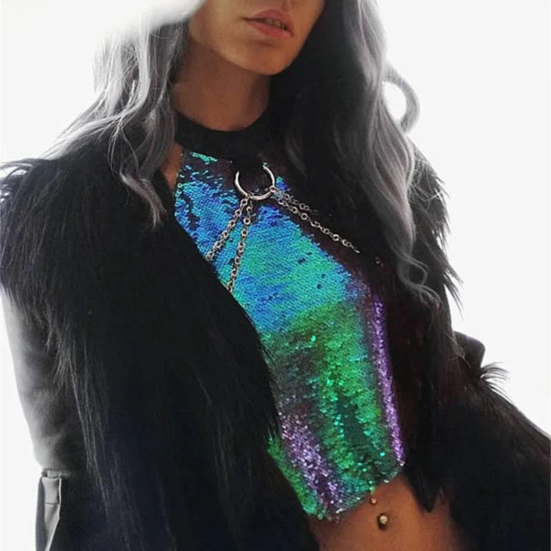 Sequined Backless Crop Top Cozy Warm Stylish
