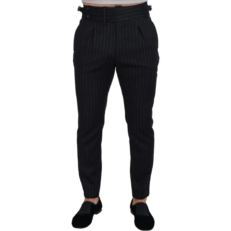 Dolce & Gabbana Elegant Black Striped Wool Blend Trousers Trousers practical durable