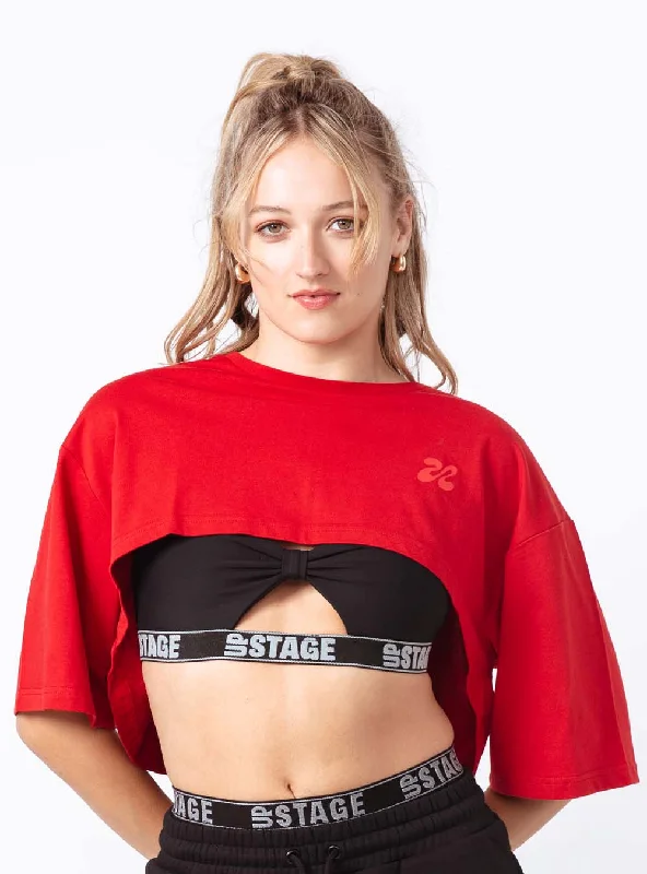 Women's Improv Crop Top Red Collared Crew Neck Turtle Neck
