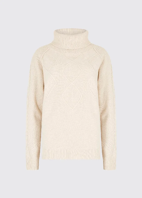 Belleek Chunky Roll Neck Sweater - Chalk Mesh Blend Leather Blend Suede Blend