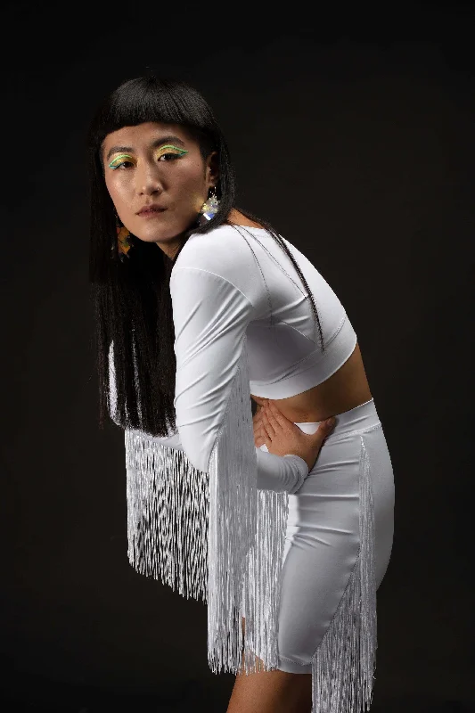 Fringes Crop Top "T TOP" Lettau Art Fashion Zippered Front Buttoned Front Snap Front Fringes Crop Top "T TOP" Lettau Art Fashion Zippered Front Buttoned Front Snap Front