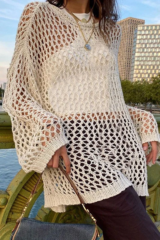 HOLLOW OUT PULLOVER KNIT Boyleg Sleeve Pullover