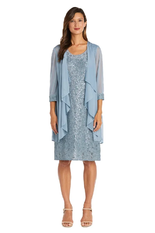R&M Richards - Embellished Sleeveless Lace Dress with Quarter Length Sleeve Jacket Knit Fabric Woven Fabric Fleece Fabric