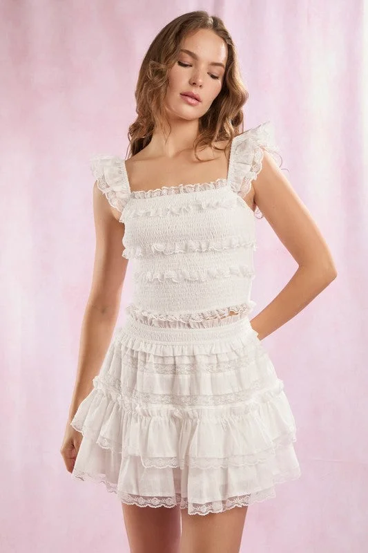 Lace Trim With Ruffle Detail Solid Crop Top Wool Fabric Cashmere Fabric Tweed Fabric Lace Trim With Ruffle Detail Solid Crop Top Wool Fabric Cashmere Fabric Tweed Fabric