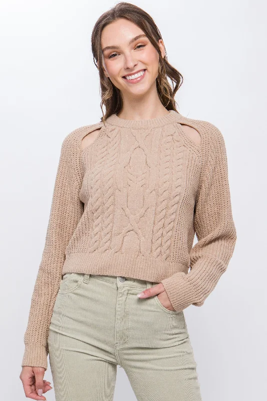 Knit Pullover Sweater With Cold Shoulder Detail Square Neck Pullover