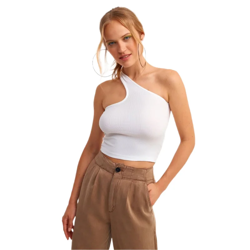 OXXO -  Single Shoulder Crop Top Zippered Front Buttoned Front Snap Front