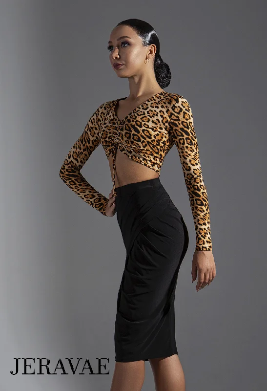 Long Sleeve Crop Top Practice Top with Optional Gather Tie Available in 4 Colors PRA 607 Beaded Sequined Faux Fur