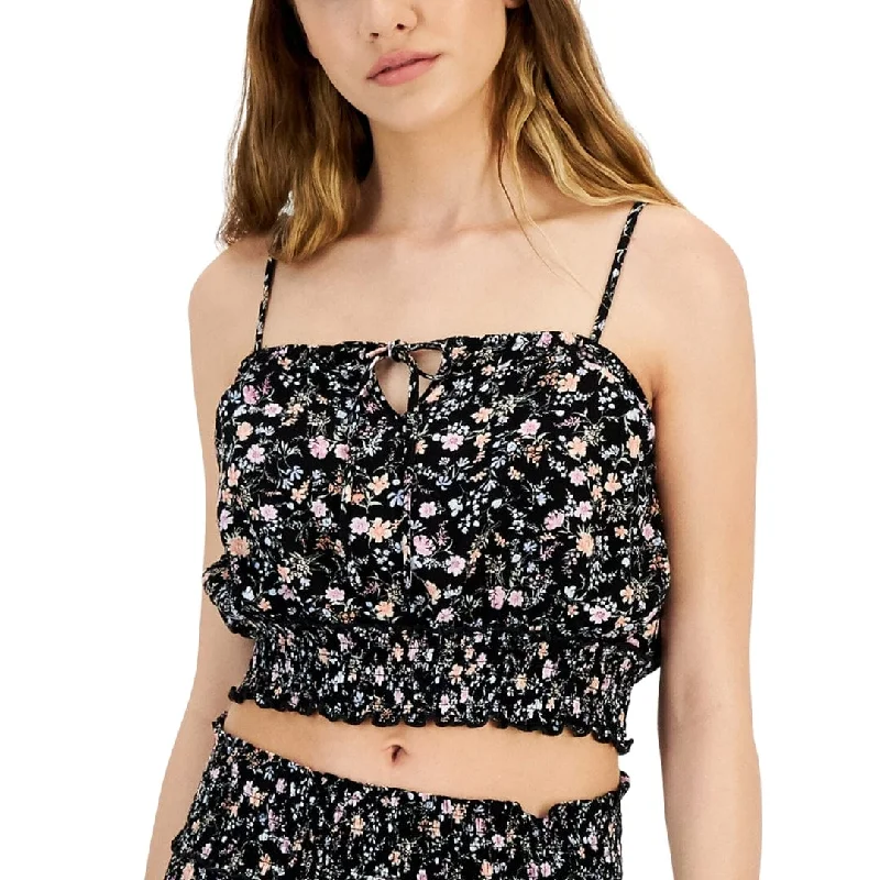 HIPPIE ROSE -  Smocked Crop Top Solid Color Striped Floral