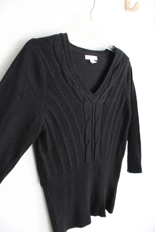 New York & Company Black Fitted Ribbed Sweater | S Transparent Opaque Sheer