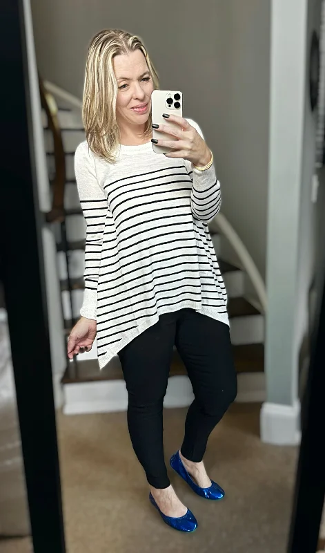 Ivory with Black Striped Sharkbite Sweater Polka Dot Checkered Tartan