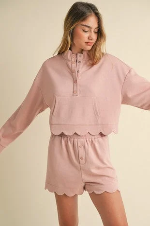Scuba Scallop Mock Neck Pullover and Shorts set Mock Neck Pullover