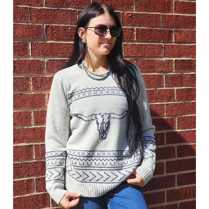 Grey Longhorn Sweater Boat Neck Shawl Collar Notched Collar