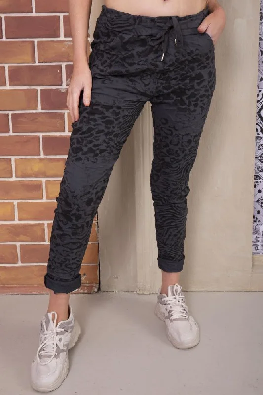 Italian Abstract Animal Printed Drawstring Trouser Trousers Summer Linen