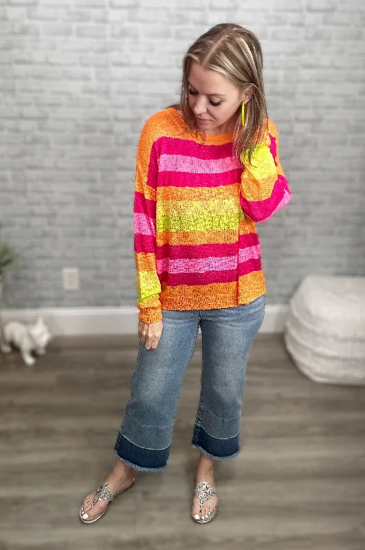 Bright Stripes Lightweight Summer Sweater Lace Blend Ribbed Blend Corduroy Blend