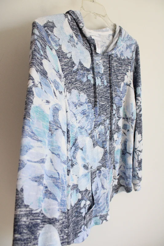 Alfred Dunner Blue Floral Lightweight Sweater Hoodie | S Zippered Front Buttoned Front Snap Front Alfred Dunner Blue Floral Lightweight Sweater Hoodie | S Zippered Front Buttoned Front Snap Front