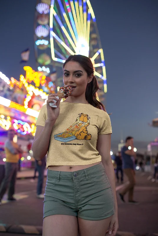 Garfield Did Someone Say Pizza Crop Top For Ladies Front Pockets Side Pockets Patch Pockets Garfield Did Someone Say Pizza Crop Top For Ladies Front Pockets Side Pockets Patch Pockets