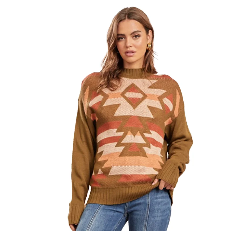Andree Unit Women's Aztec Jacquard Sweater Ribbed Striped Patterned
