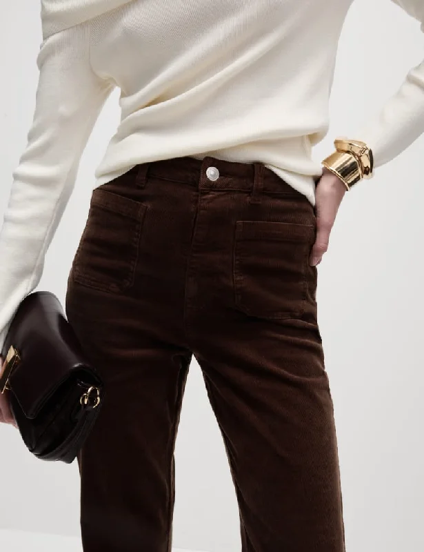 Cord Patch Pocket Tea Dyed Flared Trousers Trousers Silk Elegant
