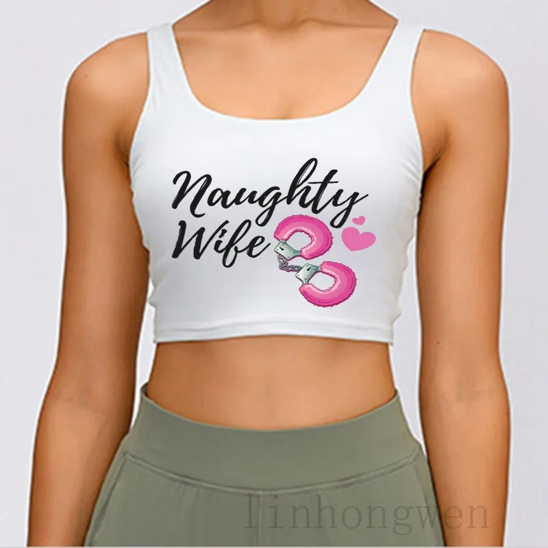 Crop Top (Naughty Wife) Solid Print Embellished