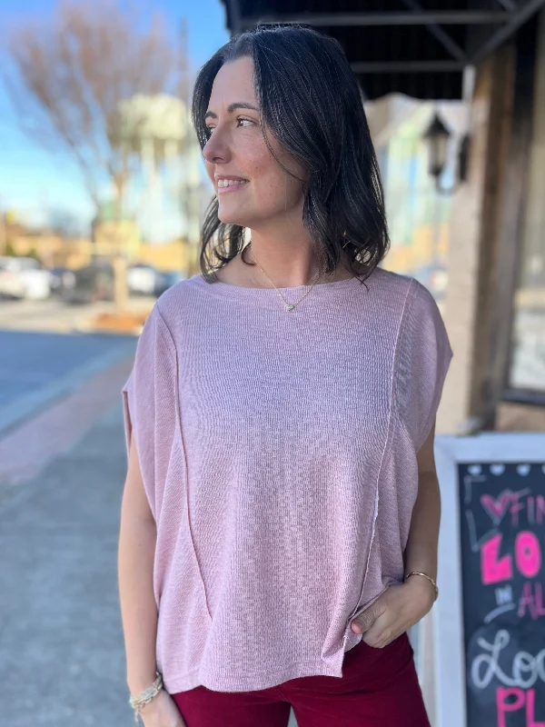 Umgee Lt. Pink Soft Knit Pullover Top Flare Sleeve Stylish