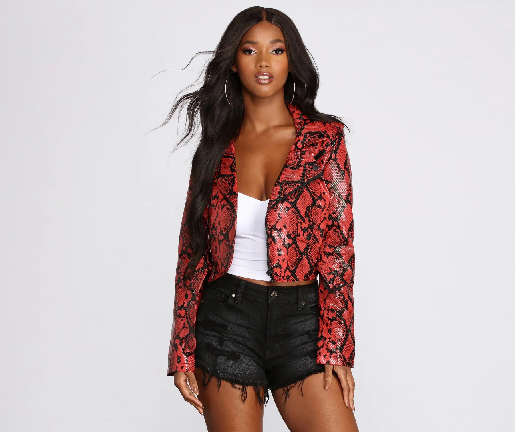 Betta' Than Eva' Snake Print Moto Jacket Knit Jacket Woven Jacket Fleece Jacket