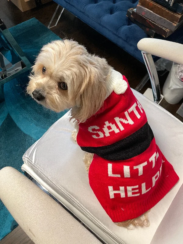 Santa's Little Helper Dog Sweater with festive Pom Pom Solid Print Embellished