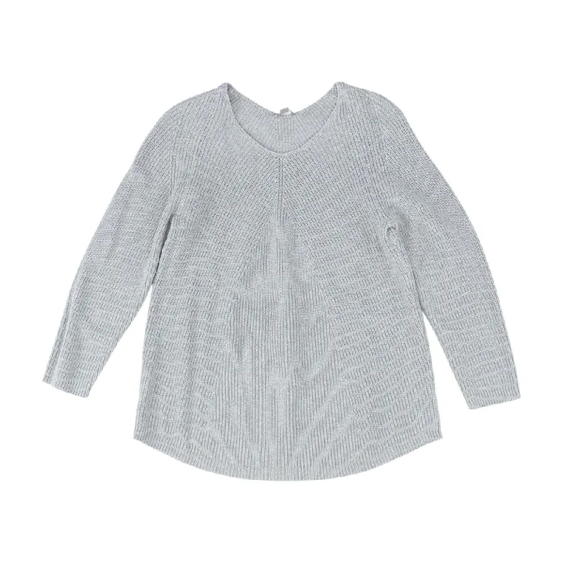 Gray Solid Pullover Sweater Faux Fur Trim
