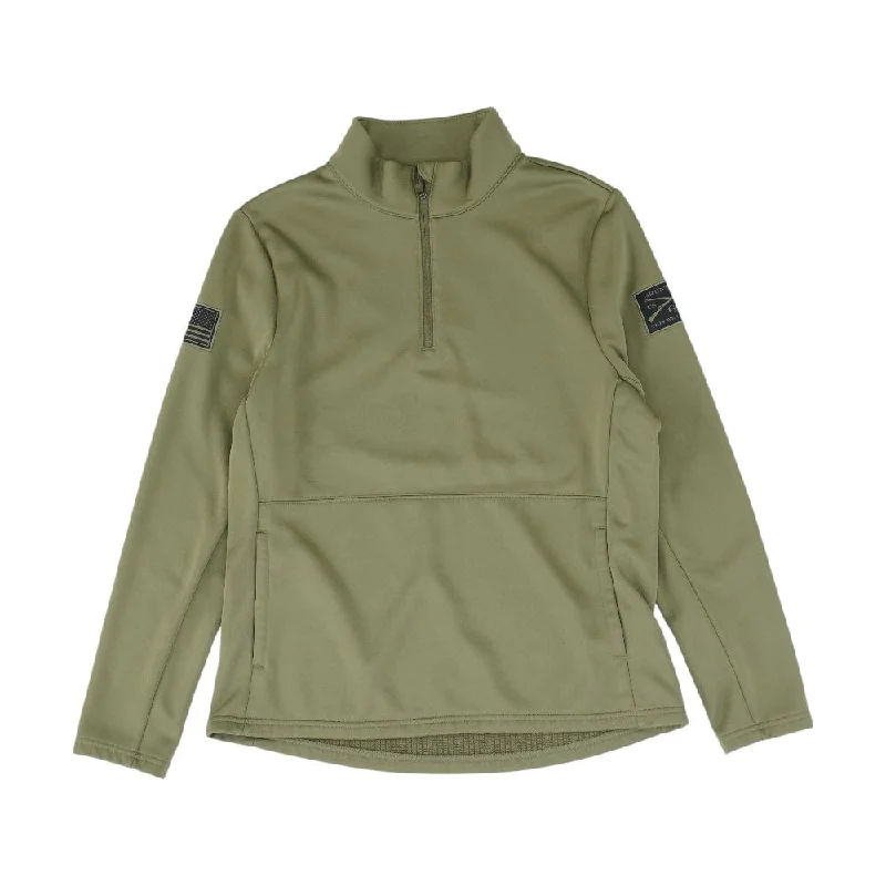 Green Solid 1/4 Zip Pullover Ruffled Neck Pullover