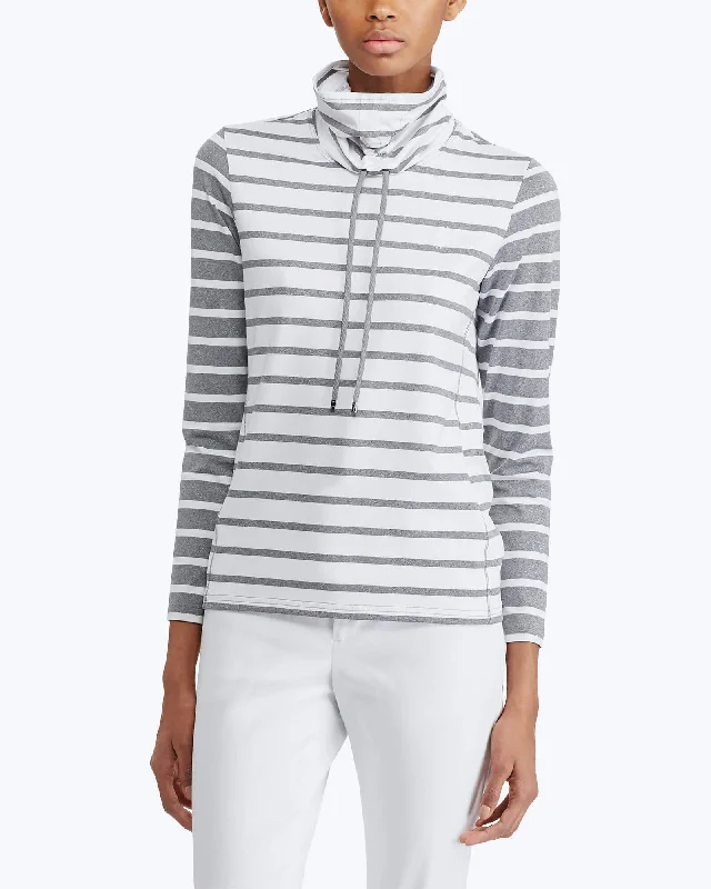 Striped Funnelneck Pullover Boxy Neck Sweater