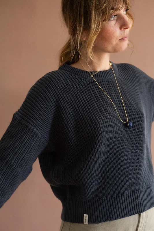 Gyra sweater blue grey organic cotton Collared Crew Neck Turtle Neck