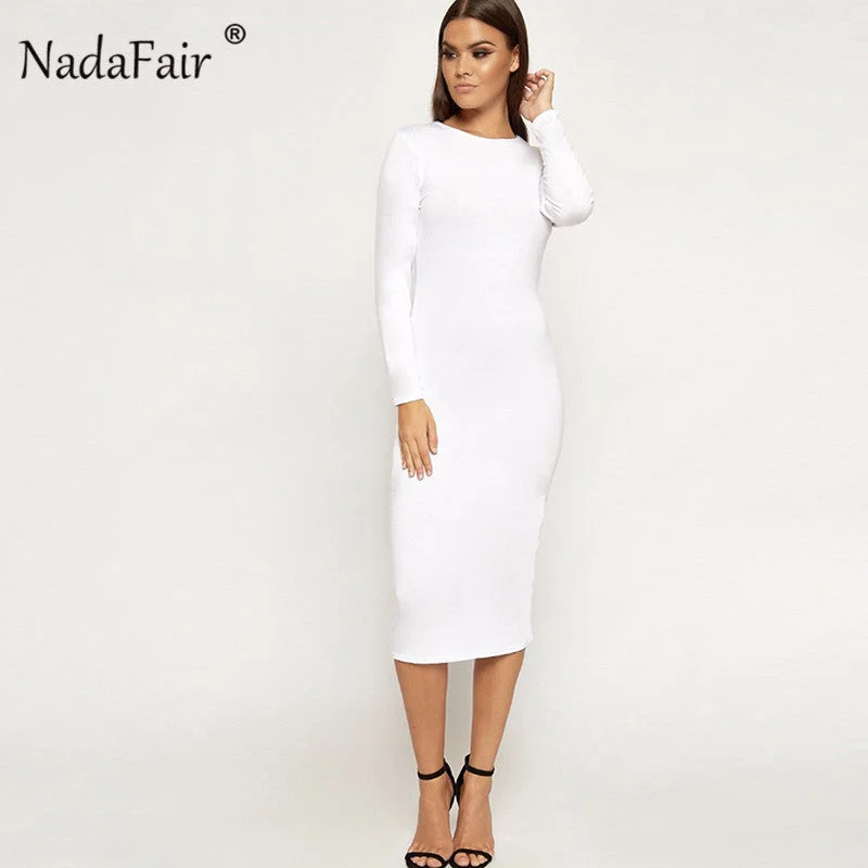 Nadafair long sleeve o neck solid autumn dress women casual slim elegant midi pullover dress women spring t shirt dress white Ribbed Crew Neck Nadafair long sleeve o neck solid autumn dress women casual slim elegant midi pullover dress women spring t shirt dress white Ribbed Crew Neck