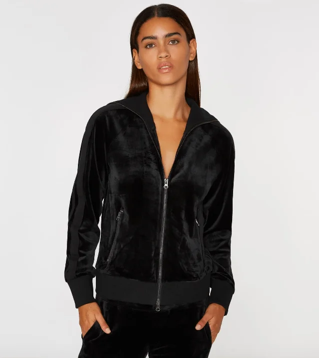 Track Jacket with Tonal Racing Stripe in Black Ribbed Jacket Pleated Jacket Ruffled Jacket Track Jacket with Tonal Racing Stripe in Black Ribbed Jacket Pleated Jacket Ruffled Jacket