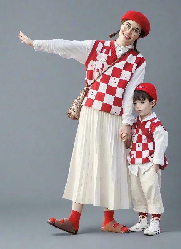 Mommy and Me Checkered Sweater Vest - Matching Family Outfits Cotton Fabric Linen Fabric Terry Fabric Mommy and Me Checkered Sweater Vest - Matching Family Outfits Cotton Fabric Linen Fabric Terry Fabric