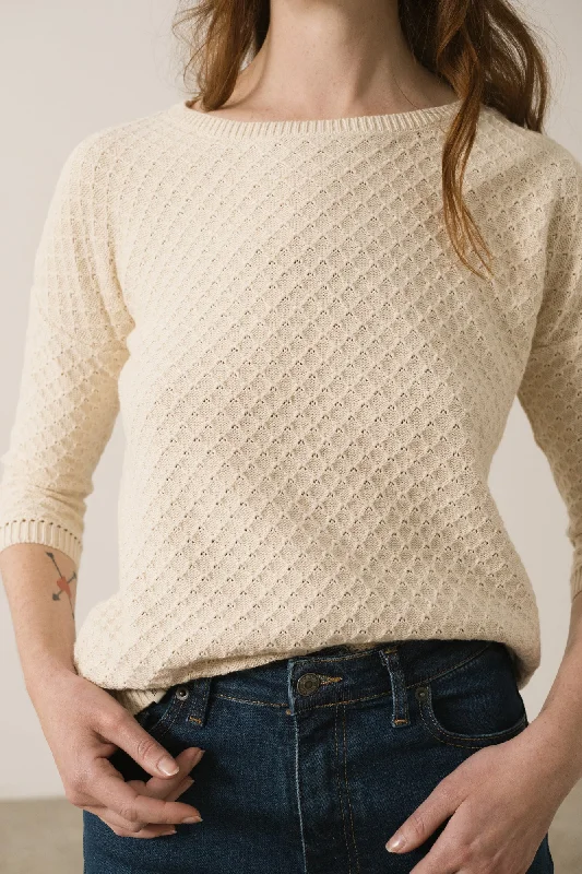 Hadi Organic Cotton Sweater In White Front Pockets Side Pockets Patch Pockets