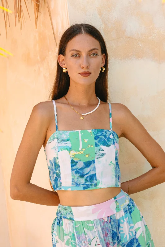 Maeve Aqua Blue Green Abstract Crop Top Chenille Fabric Brocade Fabric Lace Fabric