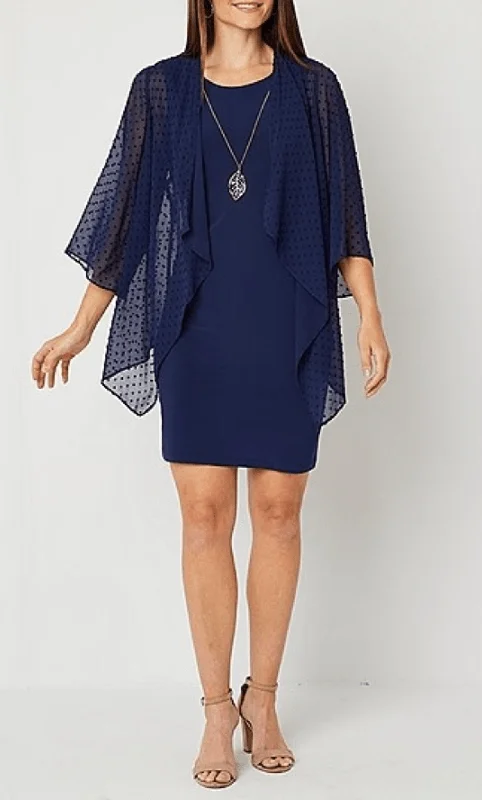 Sandra Darren 75827 - Long Sleeve Sheer Jacket Dress Front Pockets Side Pockets Patch Pockets Sandra Darren 75827 - Long Sleeve Sheer Jacket Dress Front Pockets Side Pockets Patch Pockets