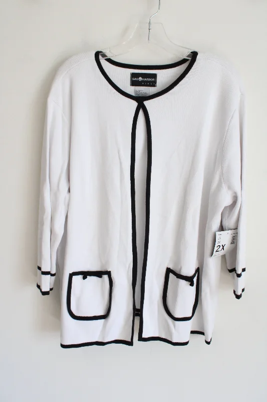 Sag Harbor White Black Knit Layered Sweater | 2XL Solid Color Striped Floral Print